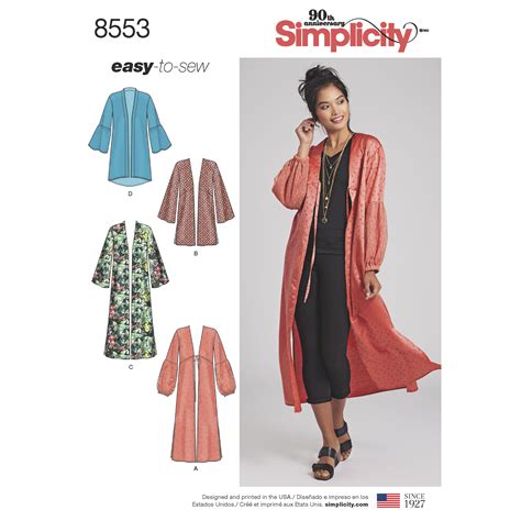 simplicity kimono sewing pattern|misses long kimono pattern.